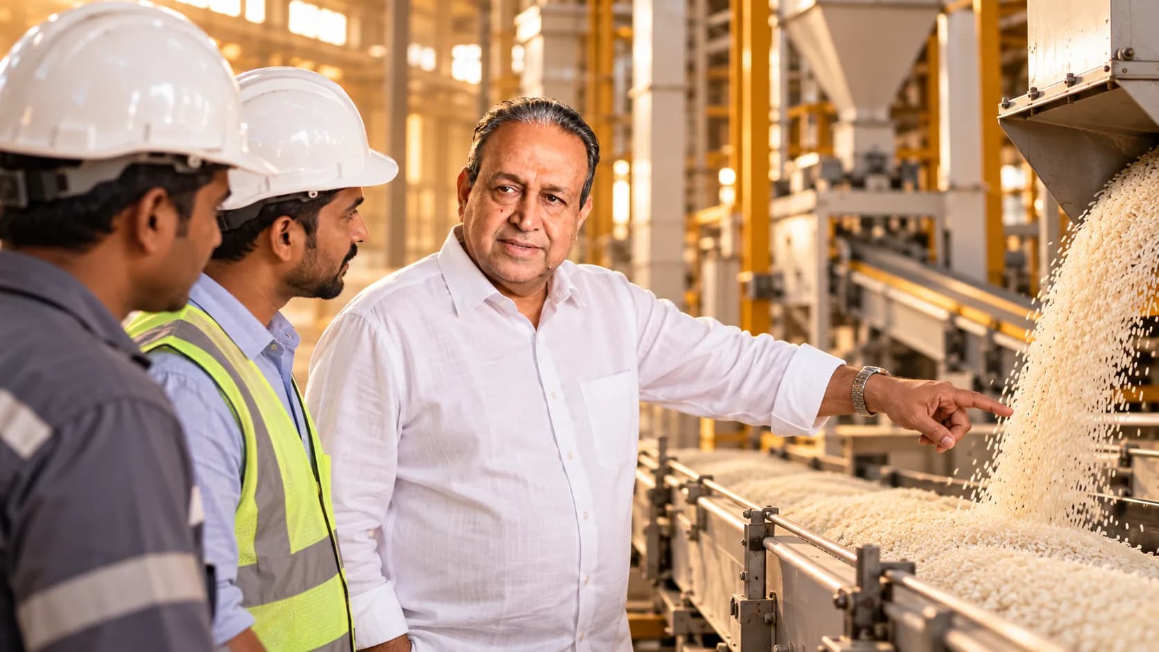 Bajrang Khaitan reviewing machinery condition with mill engineers