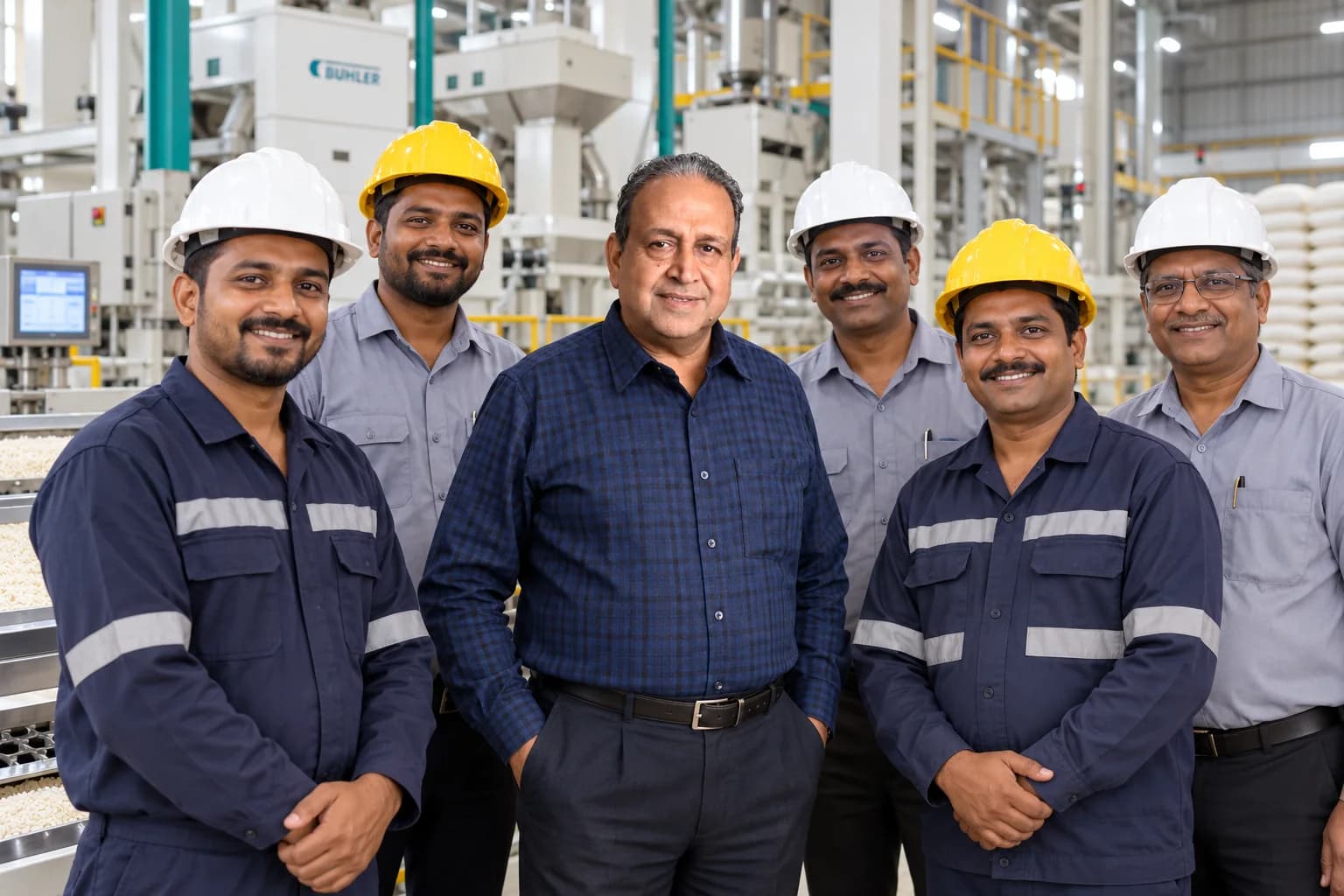 Bajrang Khaitan with the mill maintenance team